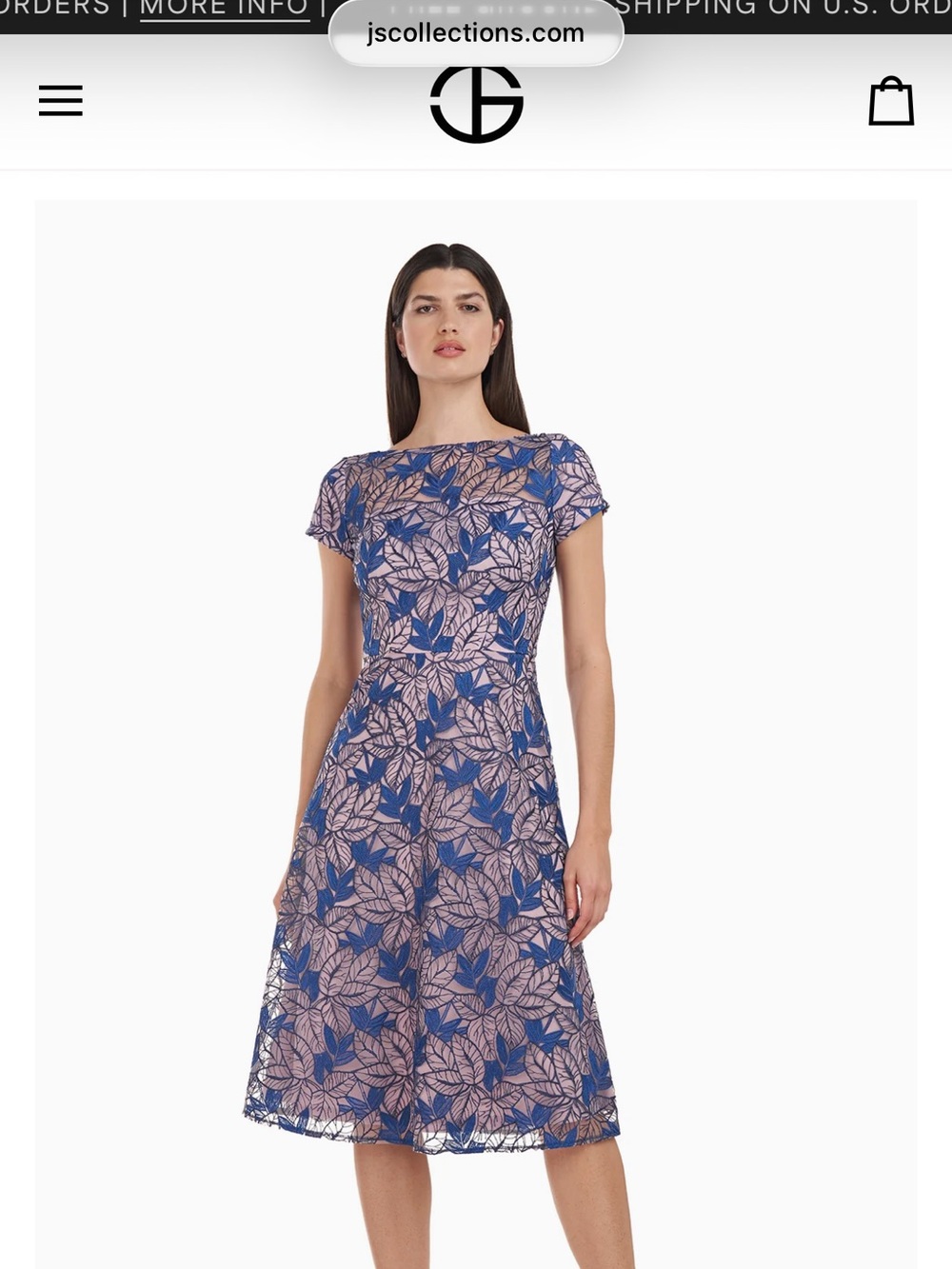 JS Collections Blue and Pink Leaf-Print Lace Midi Dress